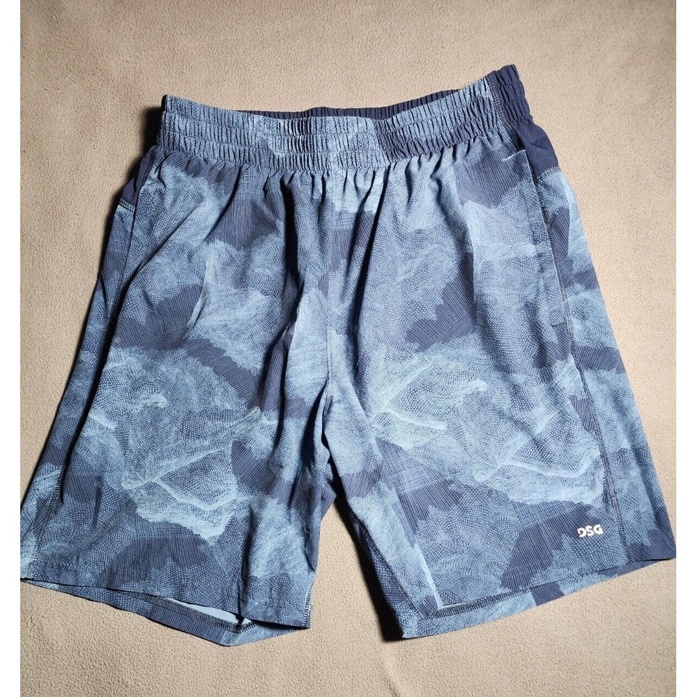 DSG Shorts Men Medium Blue Geometric Swim Trunks Zip Pocket Y2K